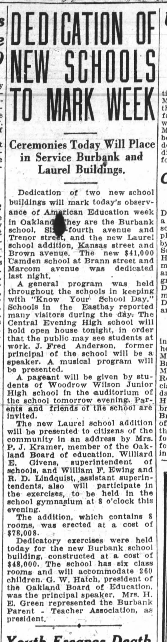 New Laurel School Dedicated - Nov 07, 1928 - 