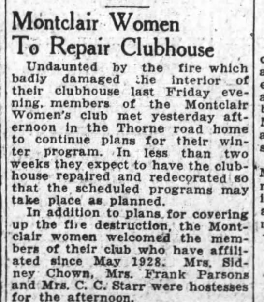 Montclair Women to Repair Clubhouse - 