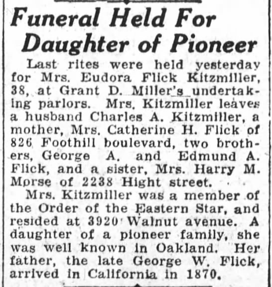 funeral for Eudora Flick Kitzmiller - 