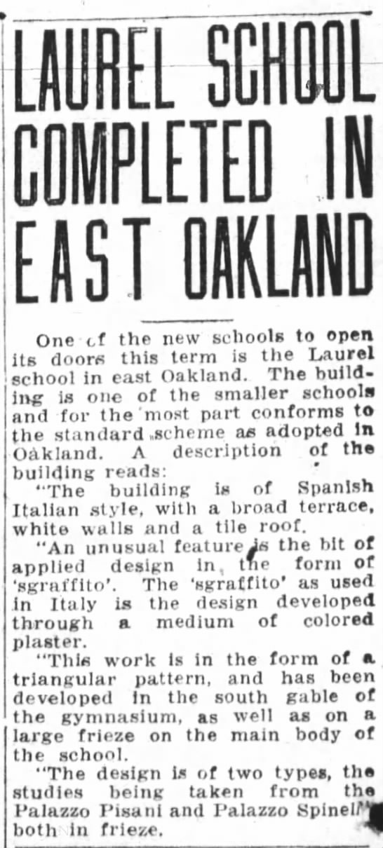 Laurel School COmpleted in East Oakland - Aug 26, 1928 - 