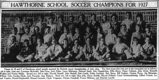 Hawthorne School Soccer Champions for 1927 - 