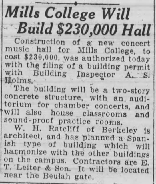 Mills to build $230,000 concert hall - 