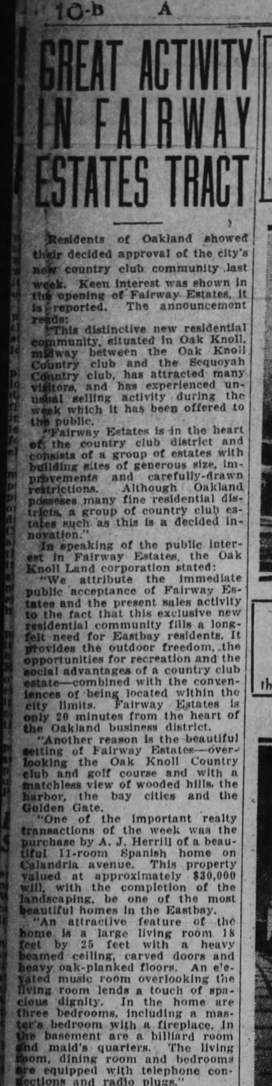 Great Activity in Fairway Estates Tract - Oakland Tribune August 18, 1929 - 