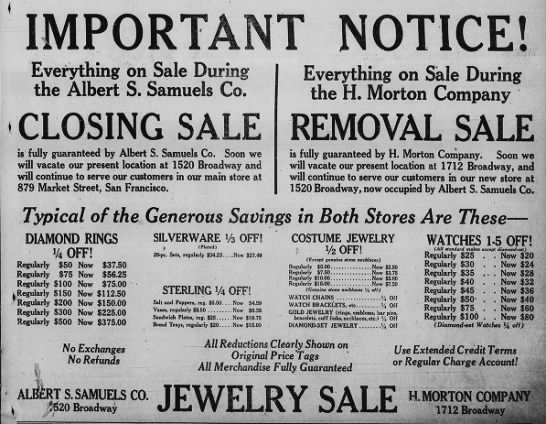 Albert S. Samuels closing Oakland store - 