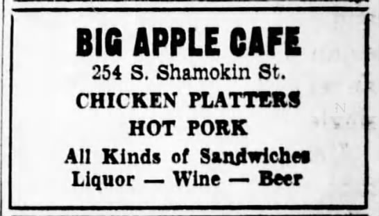 Big Apple Cafe, Shamokin, PA (1941). - 