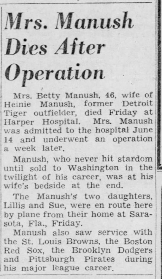 Mrs. Manush Dies After Operation - 