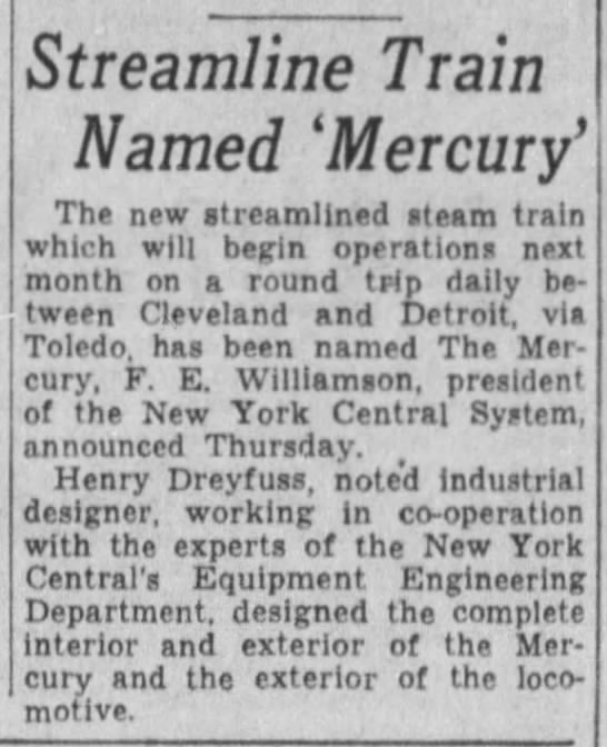 Mercury train name announced - 