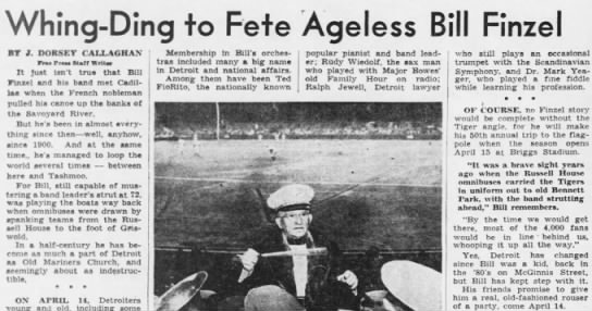 Detroit Free Press: Whing-Ding To Fete Ageless Bill Finzel - 
