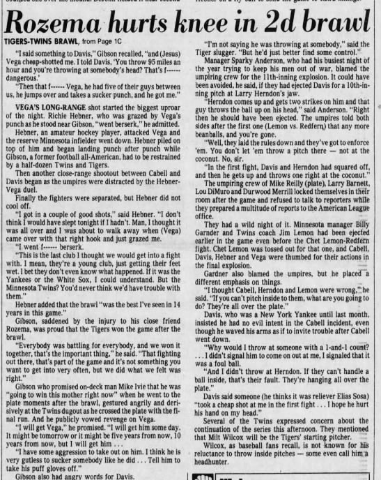 Sat 5/15/82: Tigers/Twins Brawl - 