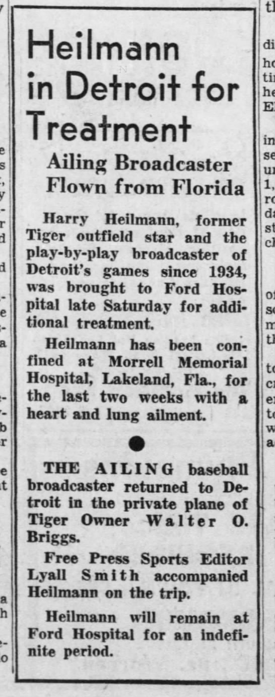 Heilmann in Detroit for Treatment - 