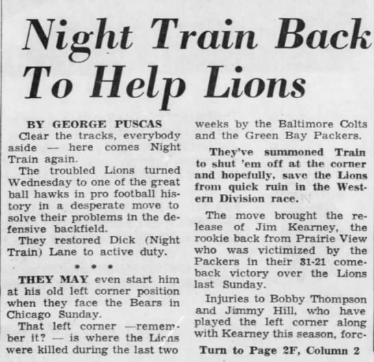 Night Train Back To Help Lions - 