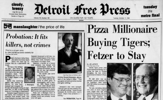 Tigers History: Pizza Millionaire Buying Tigers, Oct. 11, 1983 - 