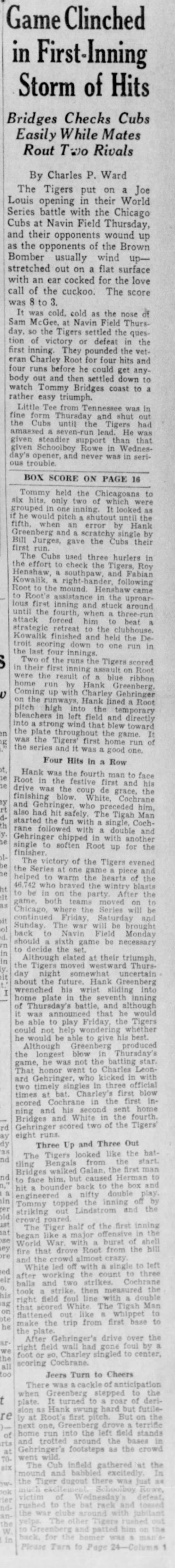 Fri 10/4/1935: WS Gm 2 - first inning rally - 