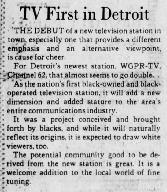 TV First in Detroit (editorial) - 