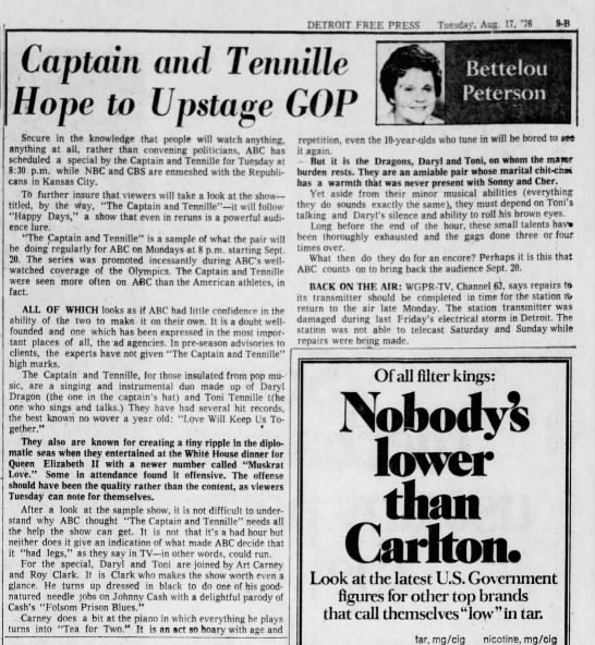 Captain and Tennille Hope to Upstage GOP - 