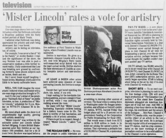 'Mister Lincoln' rates a vote for artistry - 