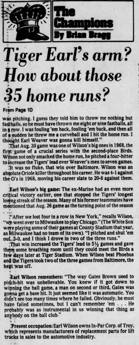 Mon 8/21/1978: Wilson remembers big '68 HR vs BAL. - 