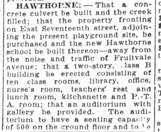 New Hawthorne School to be built to replaced the one destroyed by fire. Sep 04, 1923 - 