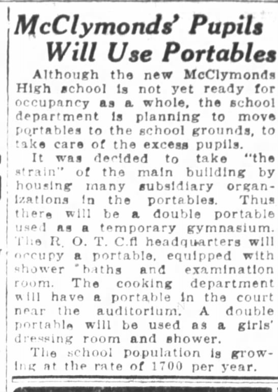 McClymonds Pupils will Use Portables - Nov 23, 1923 - 