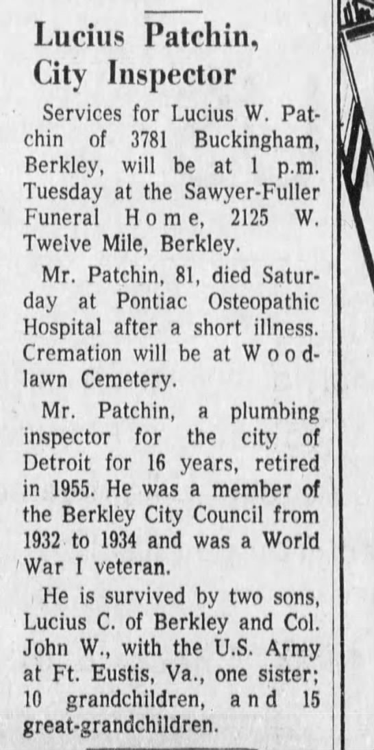 Lucius Patchin SR - obituary - 