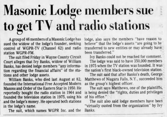 Masonic Lodge members sue to get TV and radio stations - 