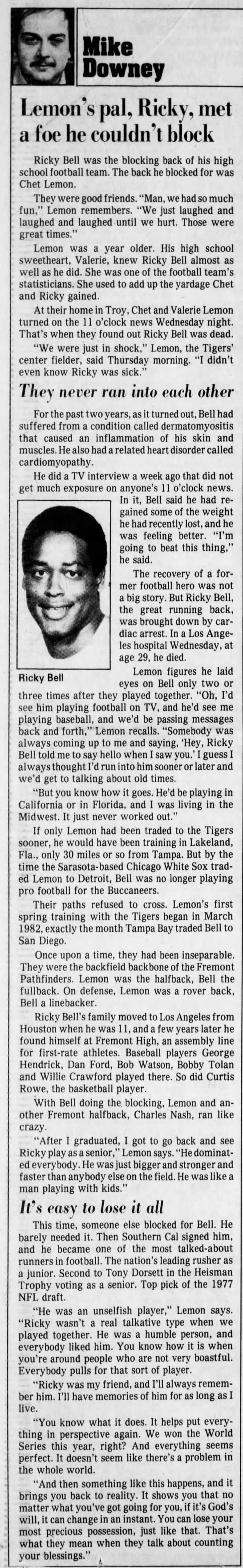 Lemon's pal, Ricky, met a foe he couldn't block - 