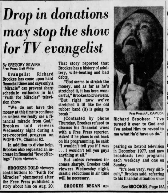 Drop in donations may stop the show for TV evangelist - 