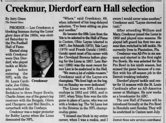 Creekmur Dierdorf earn Hall selection - 