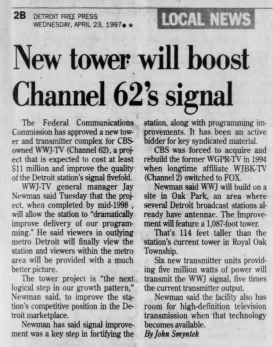 New tower will boost Channel 62's signal - 