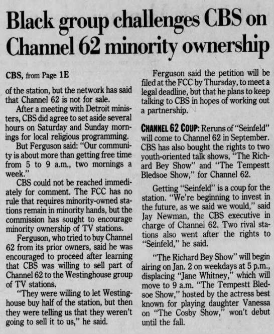 Black group challenges CBS on Channel 62 minority ownership - 