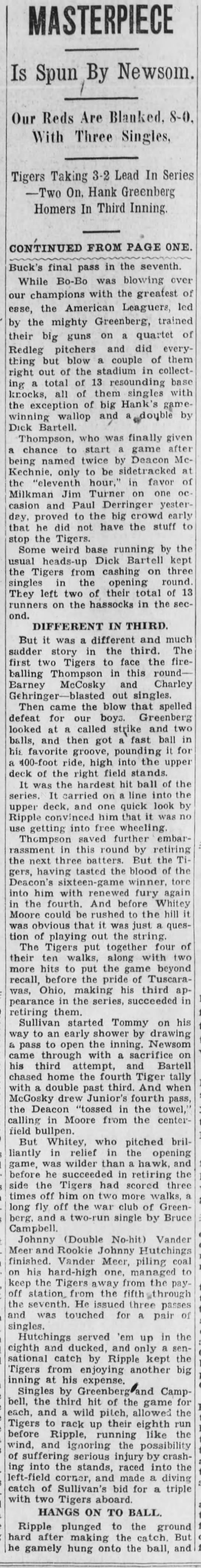 Mon 10/7/40: WS Game 5, Cincy coverage (pg 2 of 2) - 
