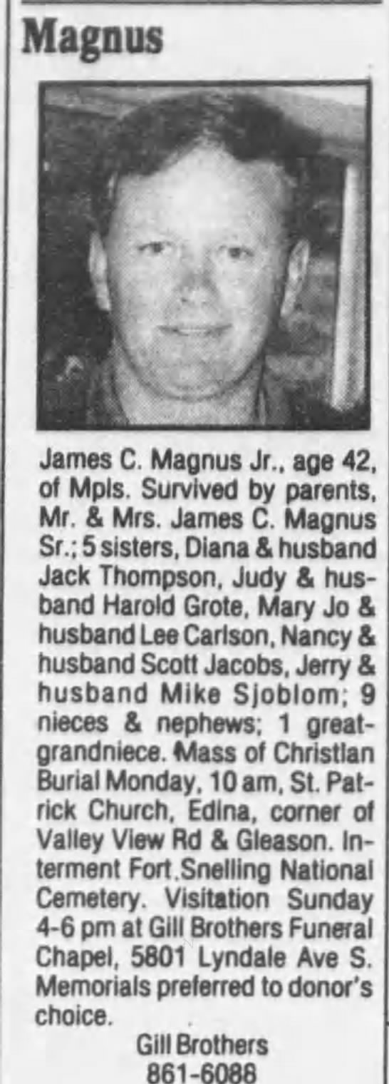Obituary for James C. Magnus (Aged 42) - 