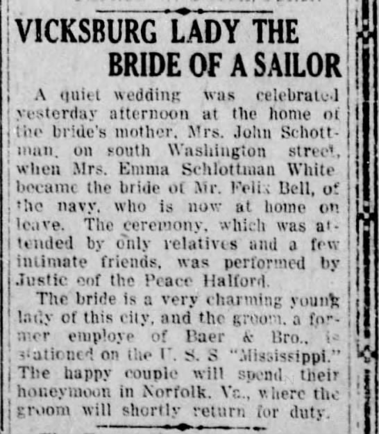 1918 Wedding Felix Bell & Emma Schlottman - 