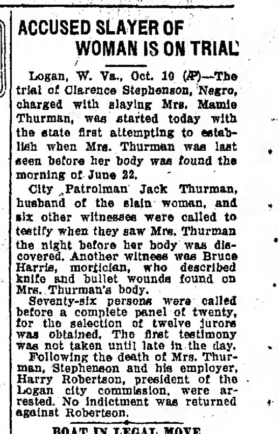 Mamie Thurman 11 Oct 1932  Bluefield Daily Telegraph (Bluefield WV) - 