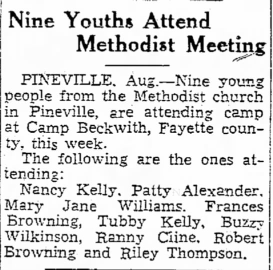 1946 Pineville youth go to Camp Beckwith - 