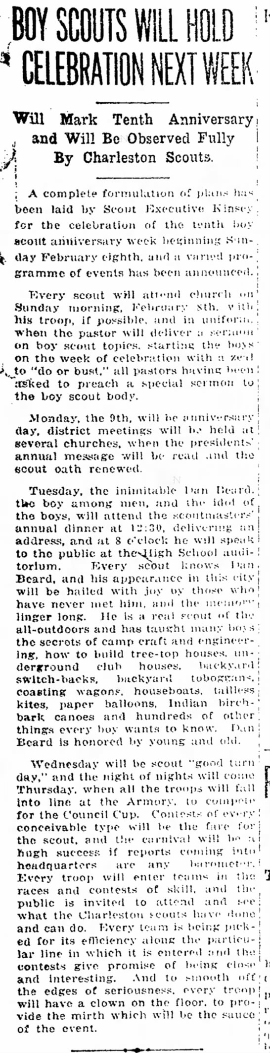 Boy Scouts 10th Anniversary Jan 1920 - 