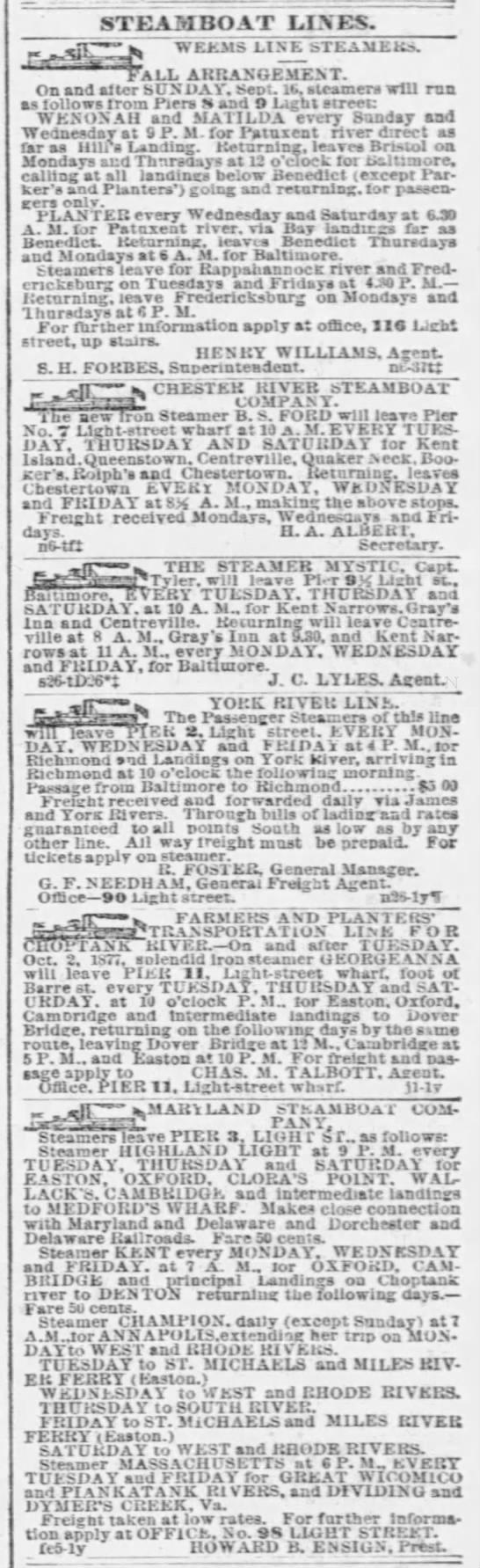 Steamboat Lines from Baltimore
Baltimore Sun - December 1877 - 