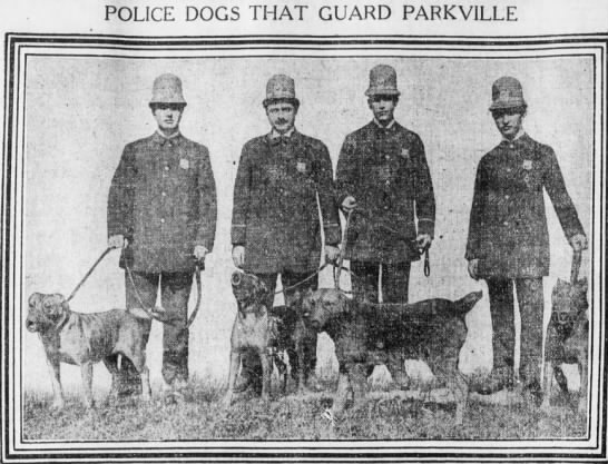 Parkville Police with their dogs, July 17, 1910