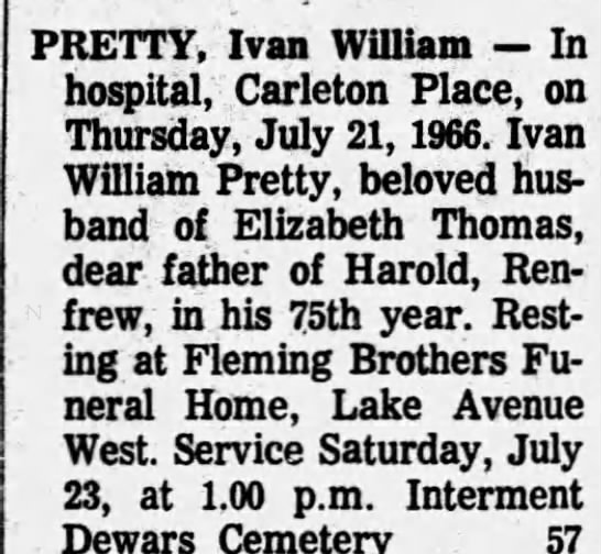 Obituary for Ivan William PRETTY (Aged 75) - 