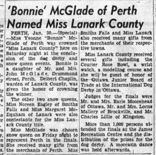  - 'Bonnie' McGlade of Perth Named Mss Lanark...