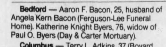  - Bedford Aaron F. Bacon, 25, husband ol Angela...