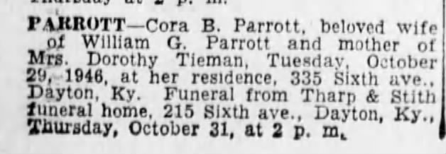 Obituary: Cora B. PARROTT