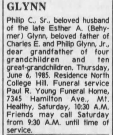 Obituary for Philip GLYNN C
