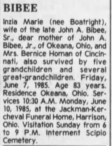 Obituary for Inila Marie BIBEE (Aged 83)