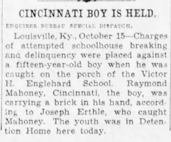 Raymond Mahoney arrested in Louisville, Oct 1931