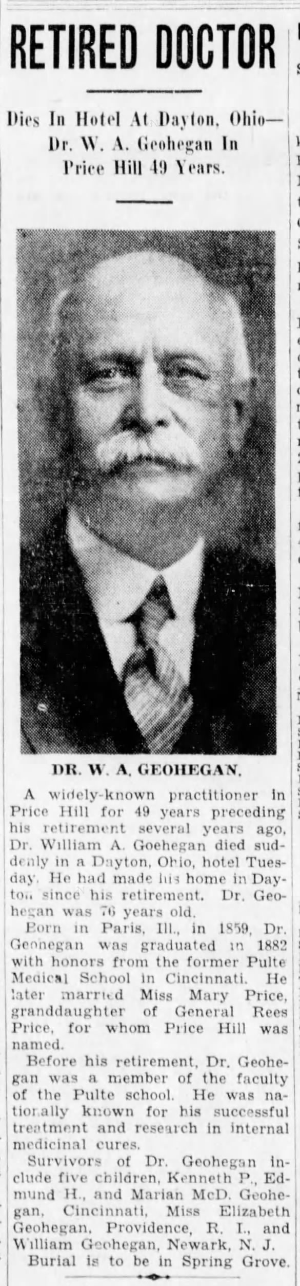 Obituary: Dr. William A. Geohegan