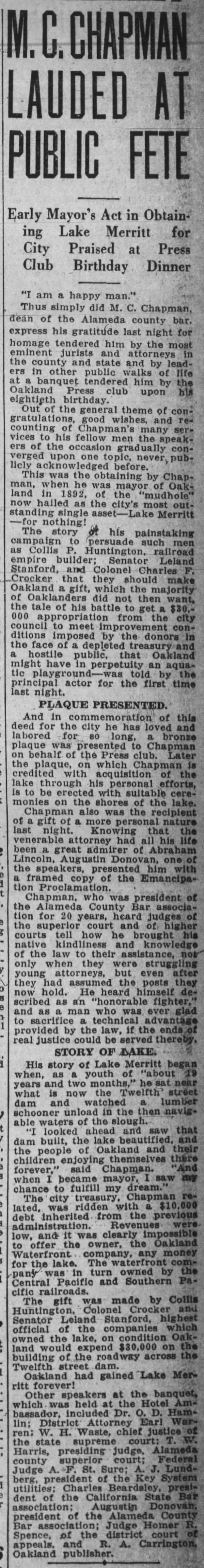 M.C. Chapman Lauded at Public Fete