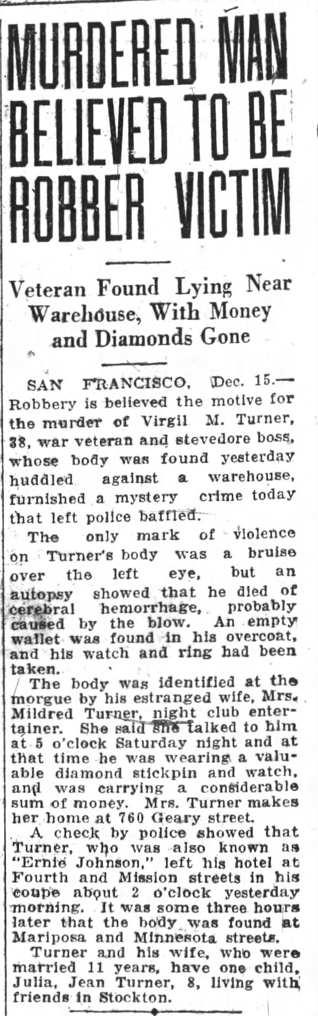 Death of Virgil Turner