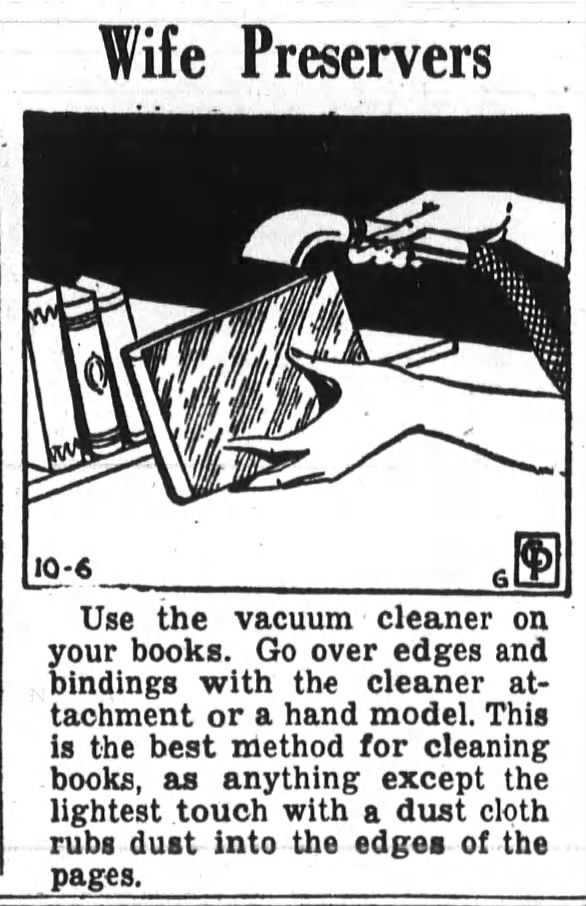 Tip: Use a vacuum to clean books (1939)