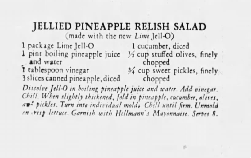 Jellied Pineapple Relish Salad recipe